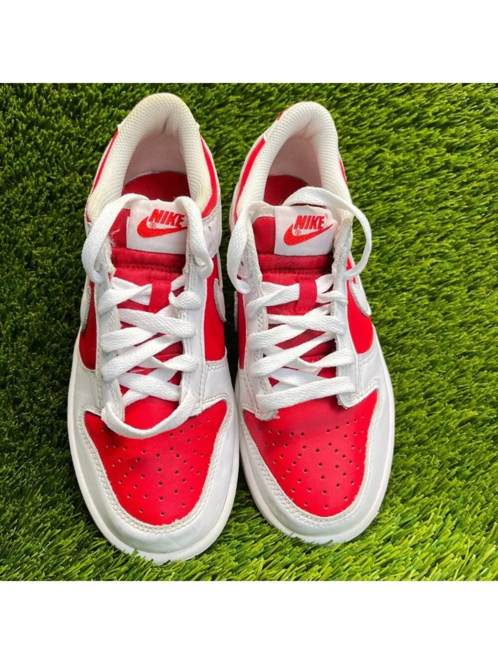 Nike Dunk Low Boys Size 4Y Red White Athletic Leather Basketball Shoes Sneakers